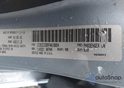 2015 Chrysler 200 C из США, поврежденный, VIN 1C3CCCCB5FN618854